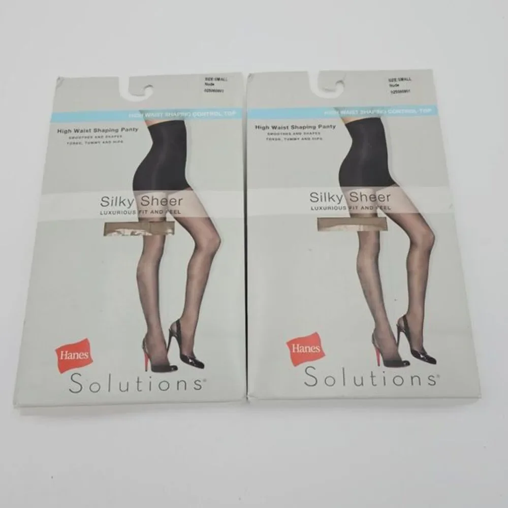 2- Beige Small Pantyhose Hanes‎ Solutions High Waist Silky Sheer Control Top